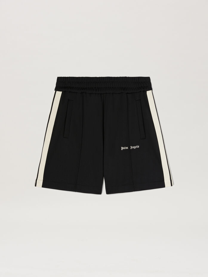 Pantaloncini Palm Angels Track Logo Classico Nero Off White Pantaloncini Palm Angels Track Logo Classico Nero Off White