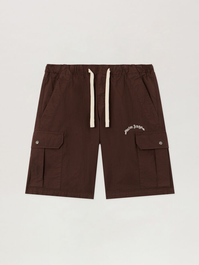 Pantaloncini Palm Angels Cargo Loose Logo Curvo Marrone Pantaloncini Palm Angels Cargo Loose Logo Curvo Marrone