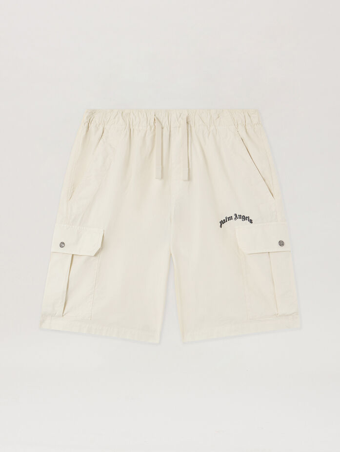Pantaloncini Palm Angels Cargo Loose Logo Curvo Off White Pantaloncini Palm Angels Cargo Loose Logo Curvo Off White