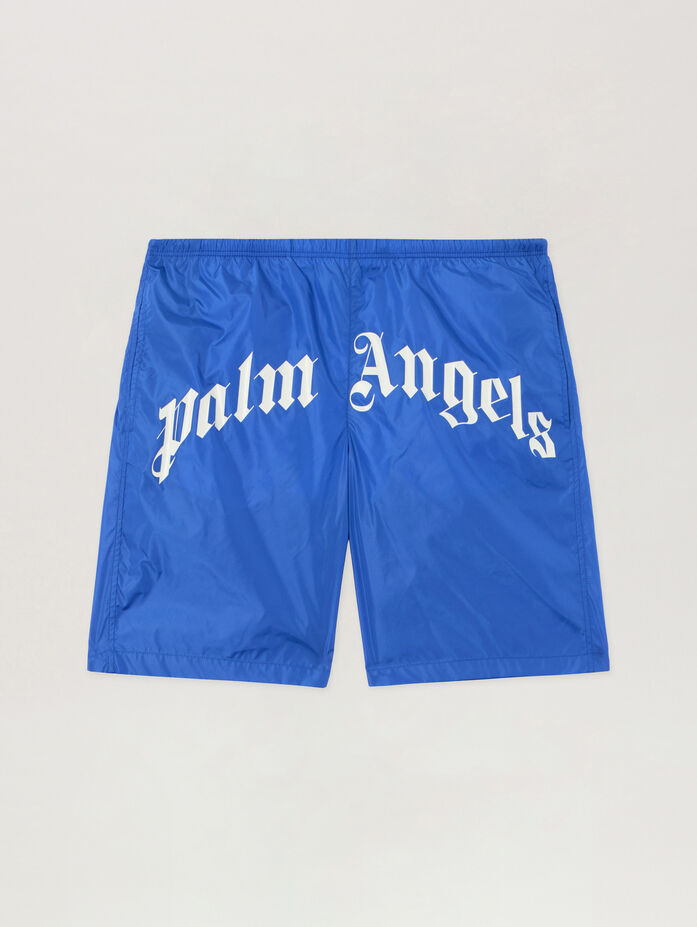 Pantaloncini Palm Angels Mare Logo Curvo Blu Pantaloncini Palm Angels Mare Logo Curvo Blu