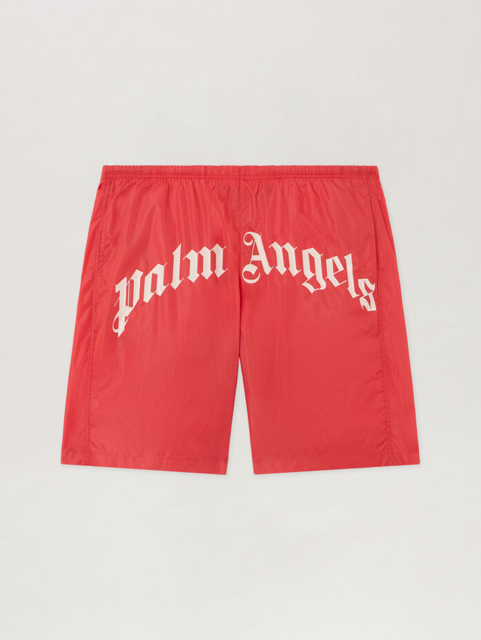 Pantaloncini Palm Angels Mare Logo Curvo Rosso Off White Pantaloncini Palm Angels Mare Logo Curvo Rosso Off White