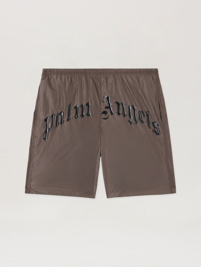 Pantaloncini Palm Angels Mare Logo Curvo Marrone Pantaloncini Palm Angels Mare Logo Curvo Marrone